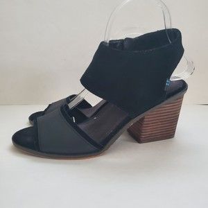 Toms Black Sandals with Brown Heel